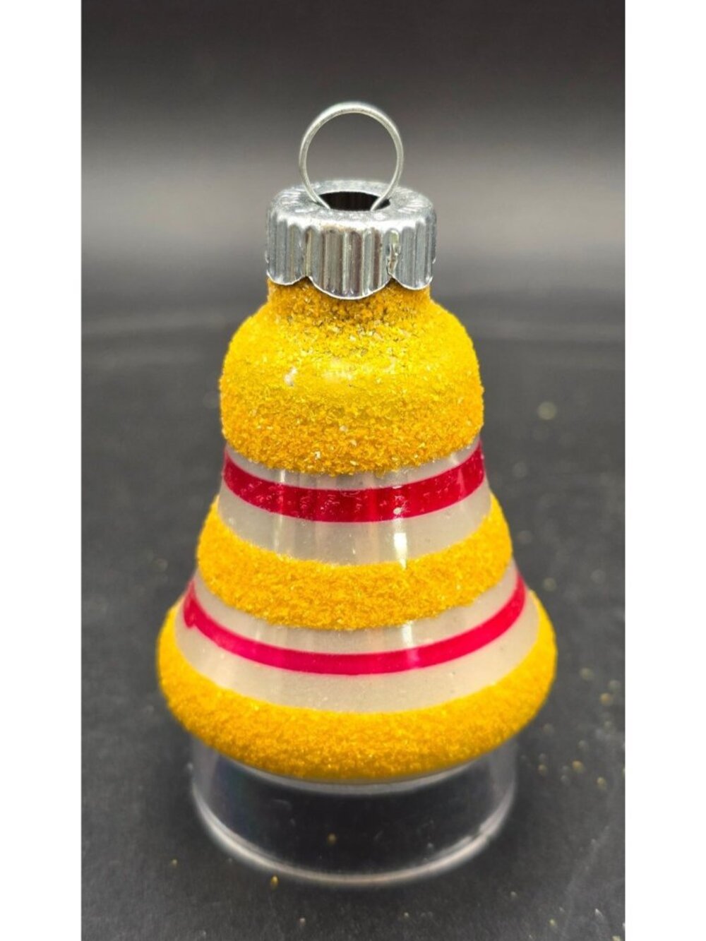 Vintage 1960s Retro Shiny Brite Sugar Frost Bell Yellow Mica Christmas Ornament